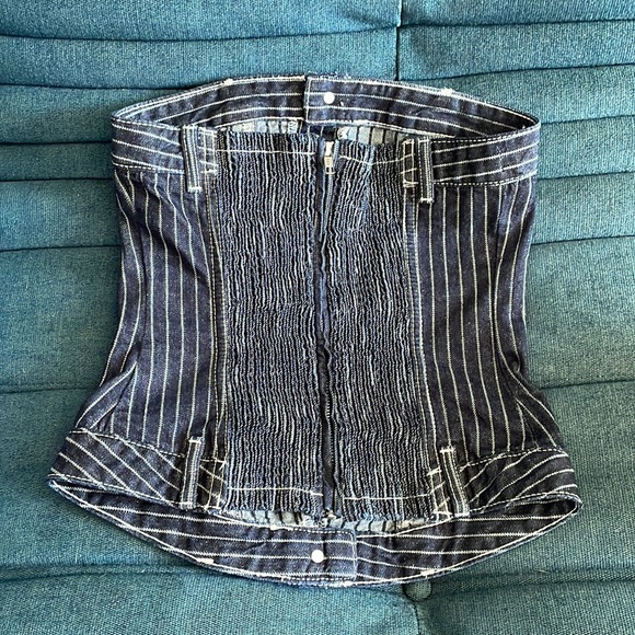 Denim Bustier Style Pinstripe Top - Picture 3 of 3